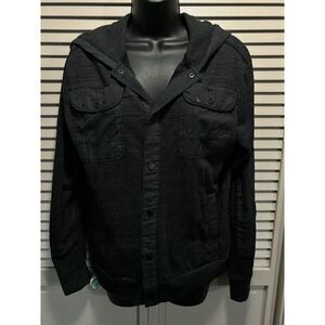 Howe‎ Dark Gray Snap Up Long Sleeve Hood Top Pockets Grommets Size Large